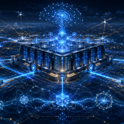 Digital cybersecurity shield protecting AI infrastructure